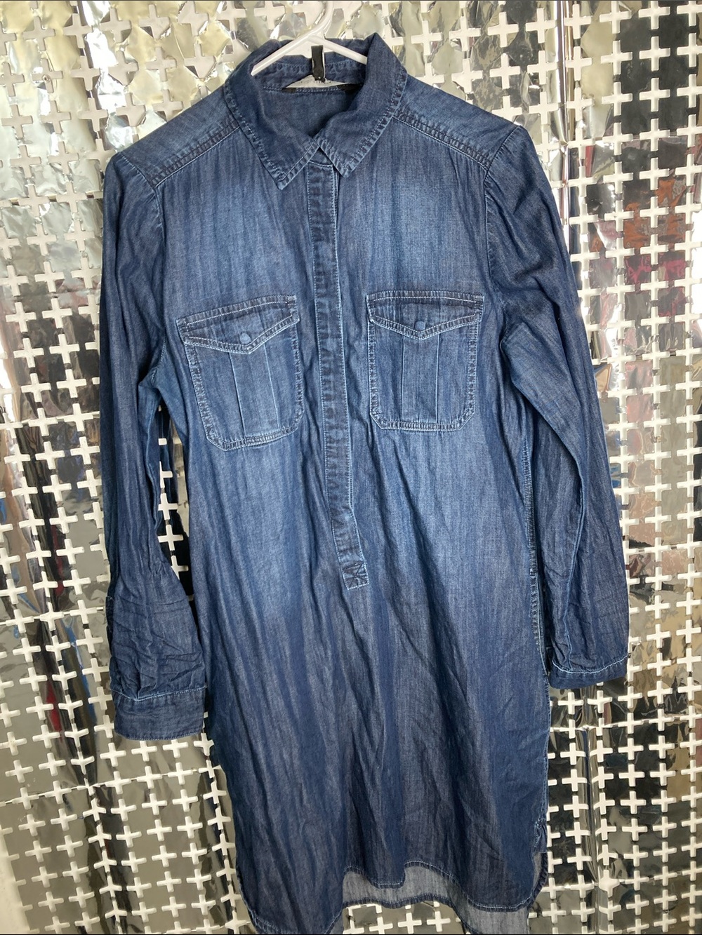 White House Black Market Indigo Denim Button-Front Shirt Dress